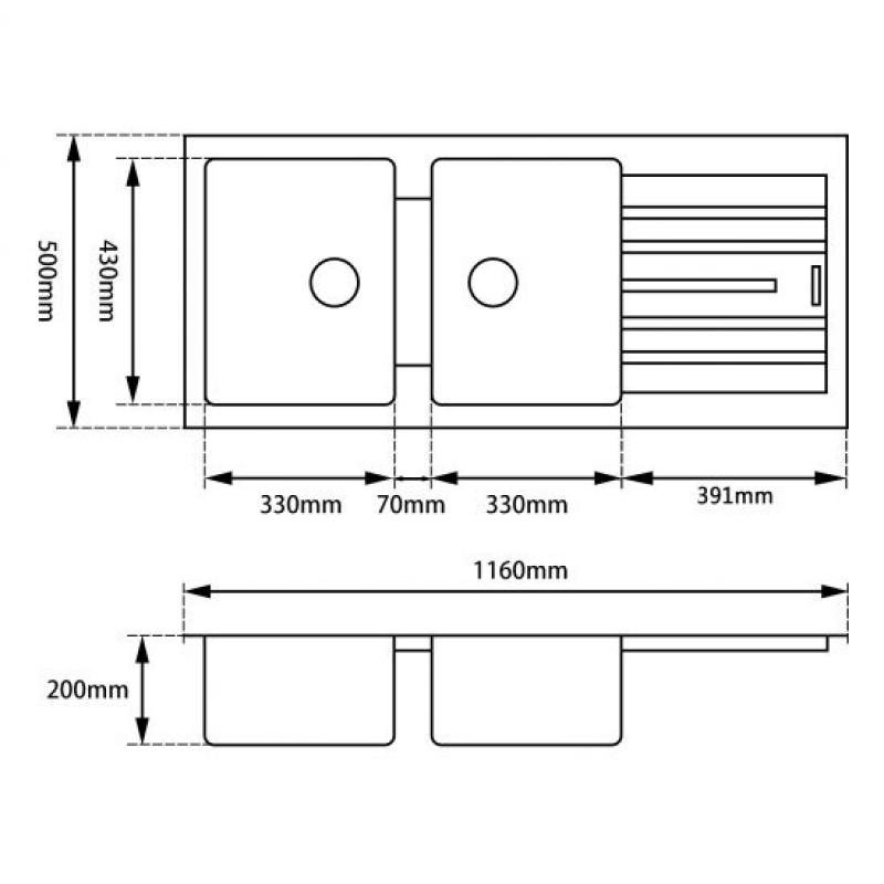 1160*500*200mm Black Granite Quartz Stone Kitchen Sink Double Bowls Drainboard Top/Undermount